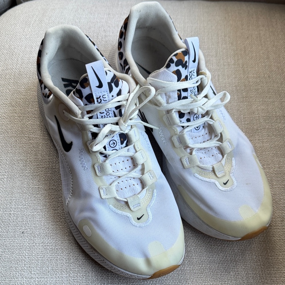 Nike React White and Black Sneakers with Animal Print